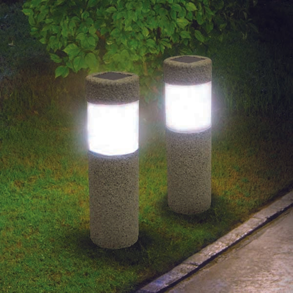 Solar Power Stone Pillar White LED Lights Garden Lawn Courtyard Decoration Lamp