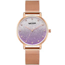 MEGIR 4215 Ultra Thin Simple Design Mesh Steel Strap Women Wristwatch Fashionable Quartz Watch