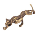 Chinese Antique Collection Asian Brass leopard Exquisite Pen Holder Statue Decorations
