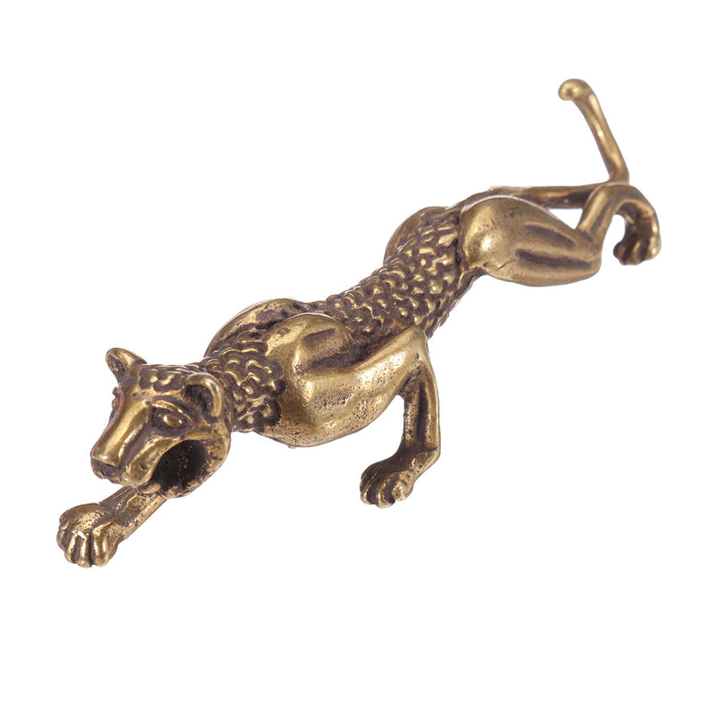 Chinese Antique Collection Asian Brass leopard Exquisite Pen Holder Statue Decorations