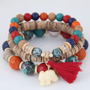 Bohemian Multilayer Bracelet Animal Elephant Heart Colorful Tassel Beaded Pendant Bracelet
