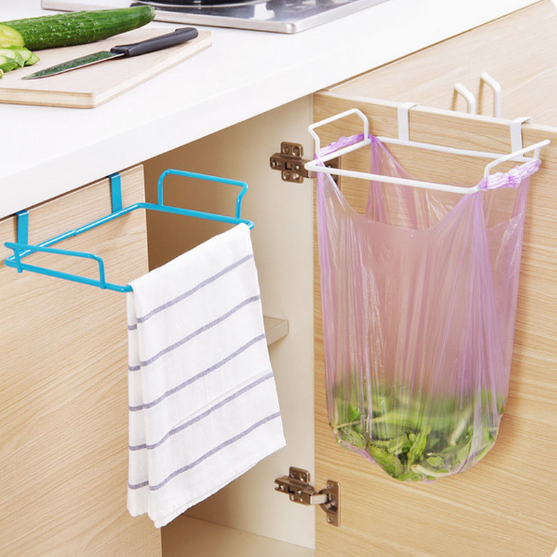 Kitchen Storage Rack Multi-purposes Wall Hanging Rack Door Back Garbage Bag Debris Hook