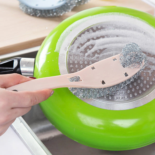 KCASA KC-CS03 Long Handle Pot Dish Bowl Steel Ball Brush Steel Wire Cleaning Dish Washing Brush