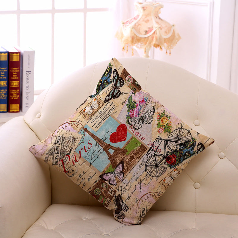Paris Eiffel Tower Printed Pillow Case Linen Sofa Soft Cushion Cover