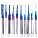 10Pcs 0.8-3mm Blue Nano Coating Engraving Milling Cutter Carbide End Mill CNC Router Bits 1/8 Inch Shank