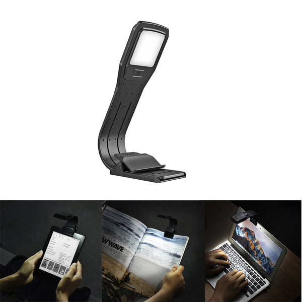 LUSTREON USB Rechargeable Fold Dimmable 4 LED Eye-Care Reading Book Light Clip on for Kindle IPad