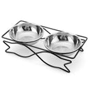 Stainless Steel Double Pet Bowls Dish Dog Cat Stand Feeder Food Water Bowl Feeding Dish