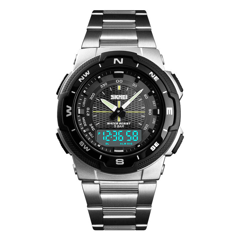 SKMEI 1370 Stainless Steel Waterproof Chrono Dual Digital Watch Business Style Men Wrist Watch
