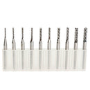 Drillpro DB-M3 10pcs 1.3mm-3.175mm Carbide End Mill Engraving Bits for CNC PCB Rotary Burrs