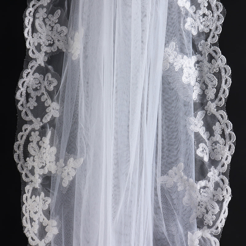 90-95cm Ivory White Lace Bridal Veil Wedding Veil with Comb Decor Supplies
