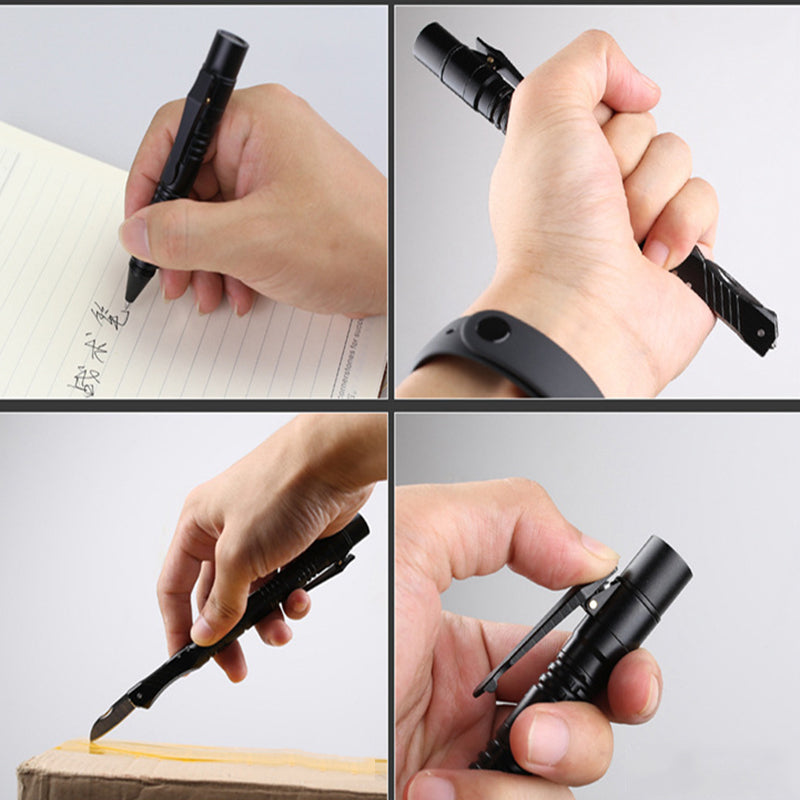 Multifunctional Rechargeable Flashlight Tactical Pen Survival Self De-fense Anti-wolf Divine Protection Pen Writing Pen