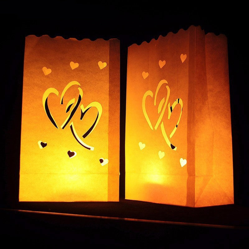 10PCS Double Heart Paper Lantern Candle Bag Tea Light Holder for Christmas Wedding Home Decoration