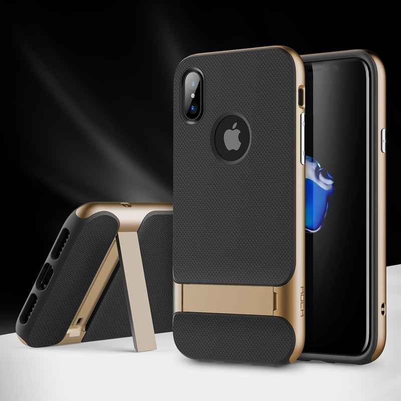 Rock Kickstand Fingerprint Resistant Textured Case For iPhone X