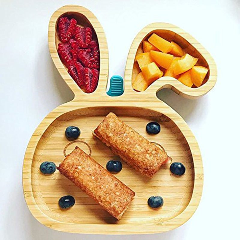 Baby Toddler Suction Plate Stay Put Feeding Plate Natural Bamboo Rabbit Shape Kids Bowl