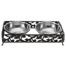 Double Pet Bowls Dish Dog Cat Stand Feeder Food Water Stainless Steel Durable Bowl