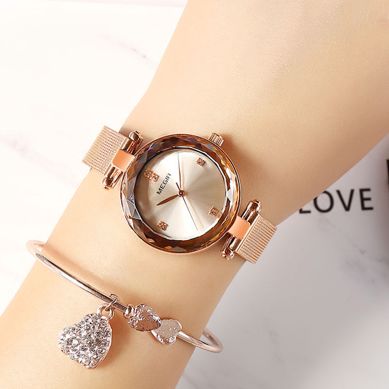 MEGIR 4211 Diamond Waterproof Casual Style Women Watch Milanese Steel Quartz Watches