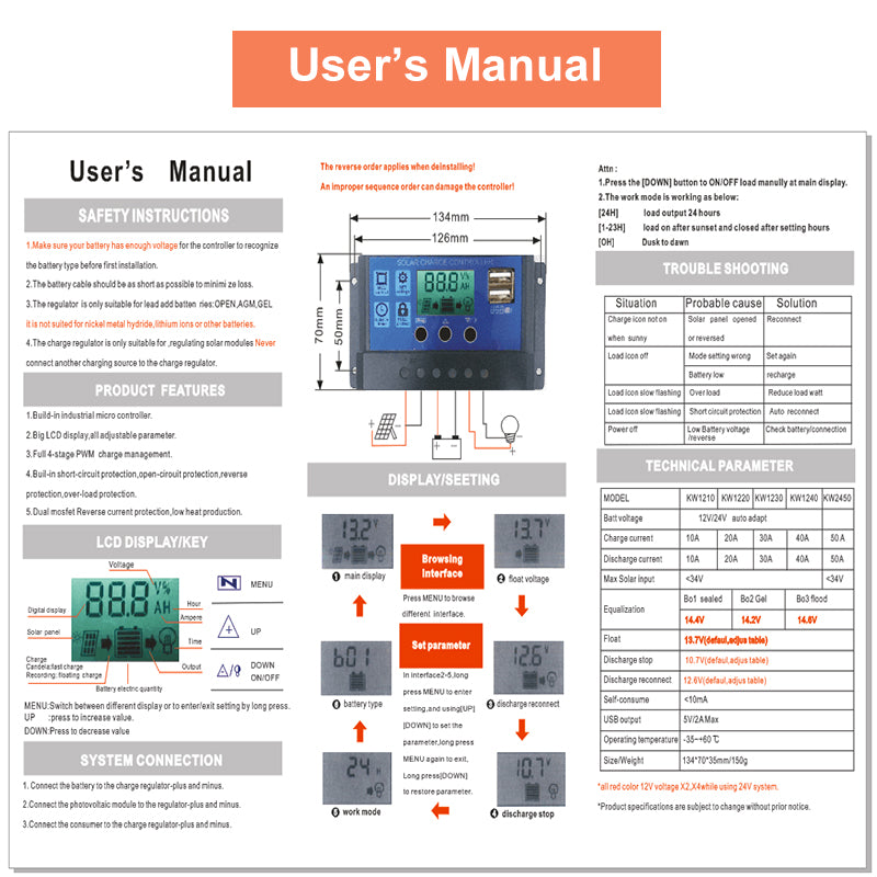 10-50A Solar Charge Controller with LCD Display