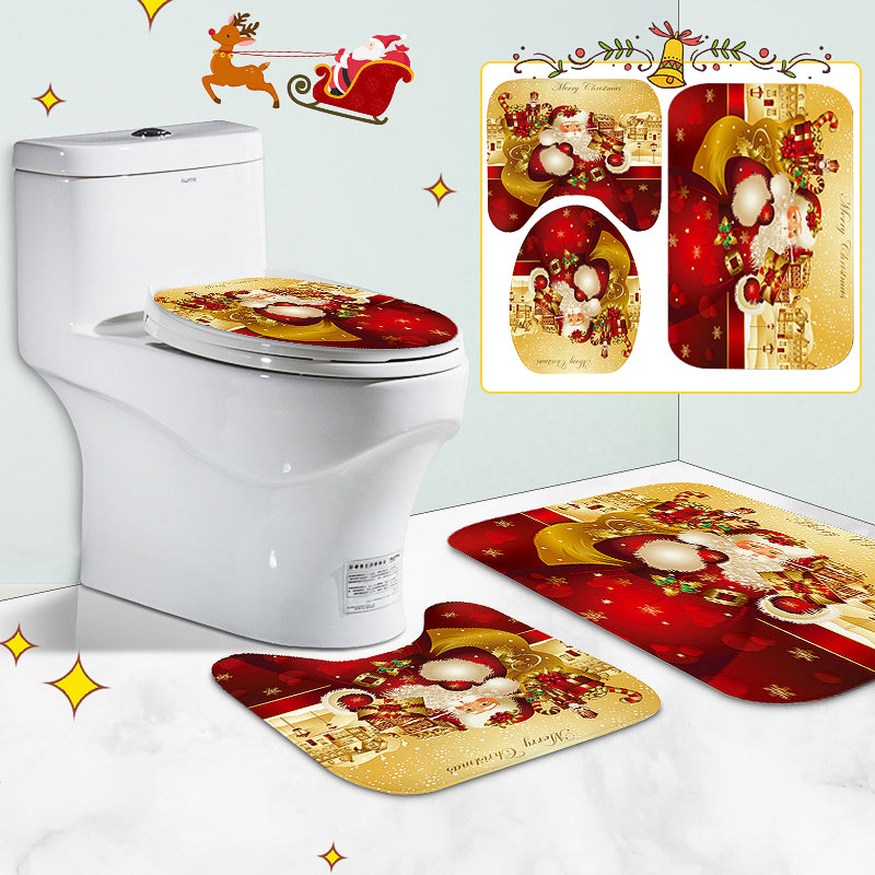 Santa Claus Waterproof Bathroom Toilet Seat Covers Mats Non-Slip Rugs Bath Mats Set Print Home Decor