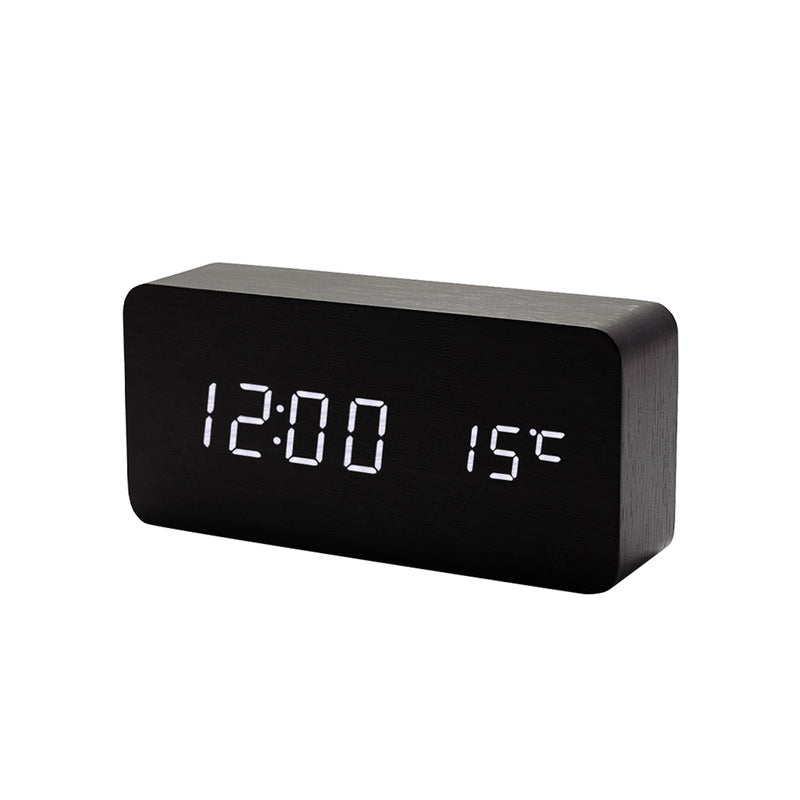 Alarm Clock LED Wooden VST Creatives Thermometer Digital Display Voice Control