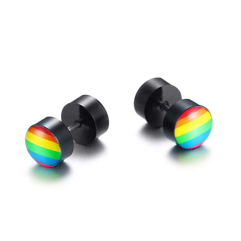 Fashion Rainbow Magnetic Rounded Ear Clip Studs Stainless Steel Earring Non Piercing