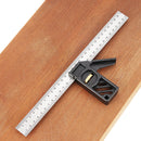 Drillpro Adjustable 300mm Aluminum Alloy Square 45 Degree Angle Scriber Steel Ruler Woodworking Line Locator Ruler DIY Carpenter Measuring Tool