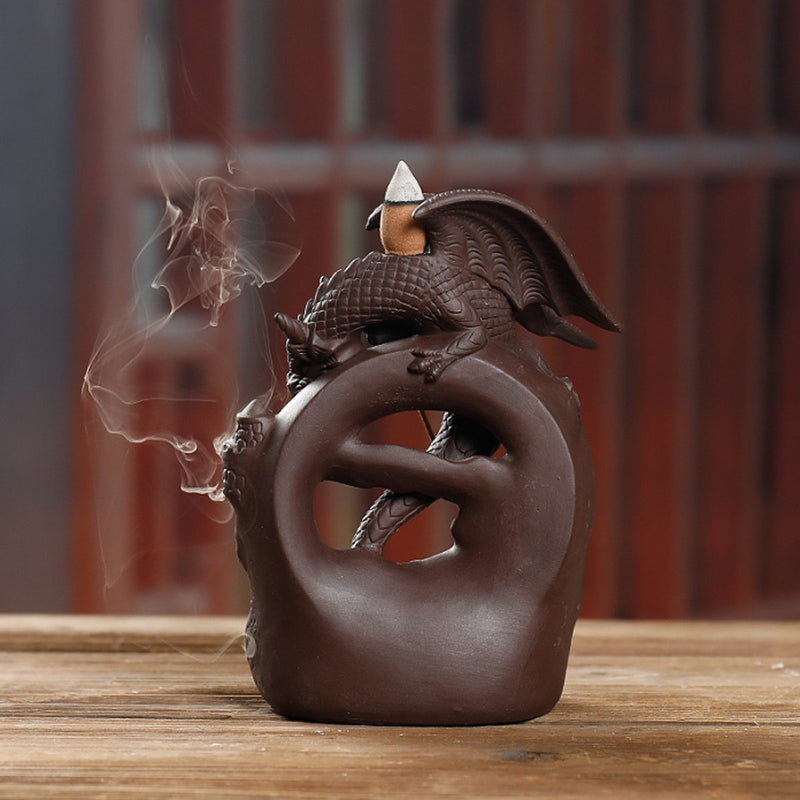 Waterfall Backflow Ceramic Dragon Incense Burner Cone Holder Censer Home Decor