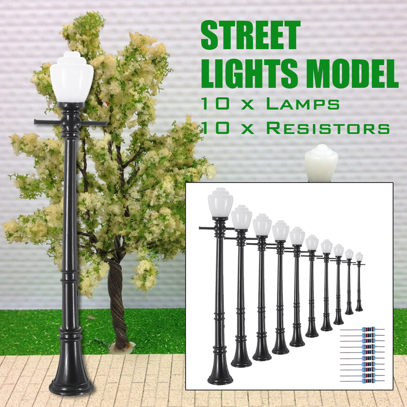 10Pcs/Set Railway Lamppost Lamps Street Light HO Scale LED Light
