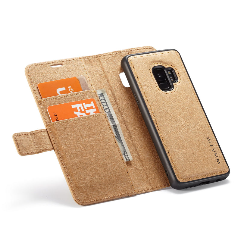 WHATIF Protective Case For Samsung Galaxy S9 Waterproof Kraft Paper Magnetic Detachable Wallet