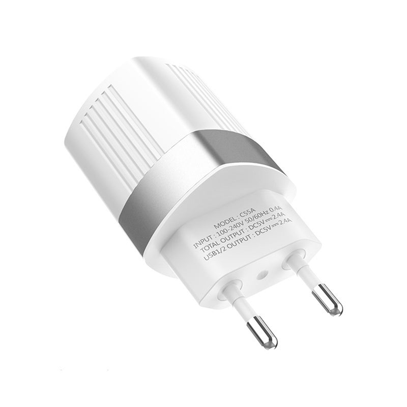 Hoco 2.4A Dual USB Port Fast Charging Charger EU Plug Adapter For iPhone X XS Max Xiaomi Mi9 S9 S10 S10+