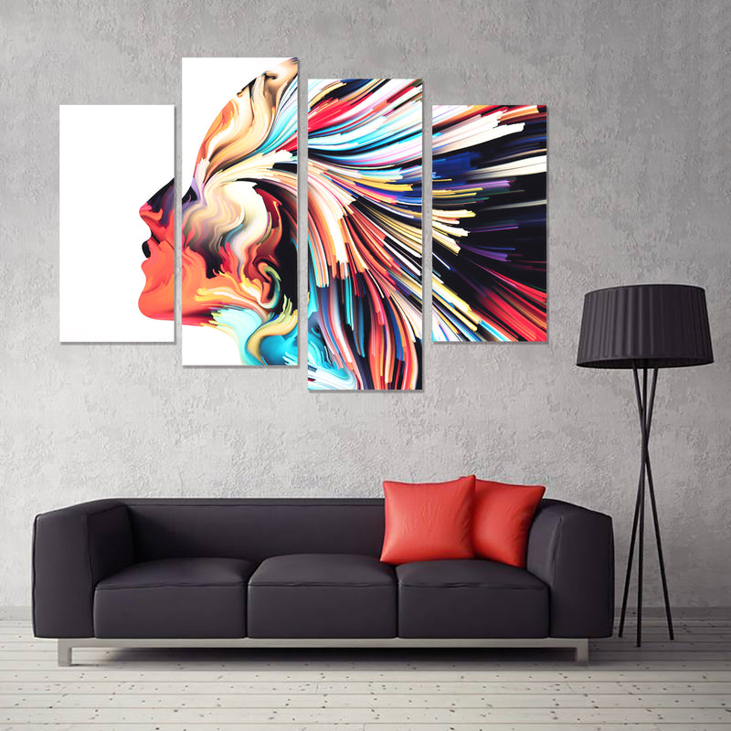 5PCS Wall Art Canvas Paintings HD Print Abstract Colorful Hair Woman Face Posters