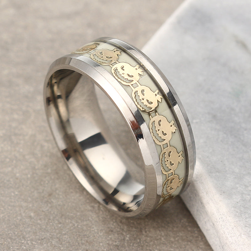 Unisex Halloween Luminous Ring Titanium Steel Ring Funny Pumpkin Ring