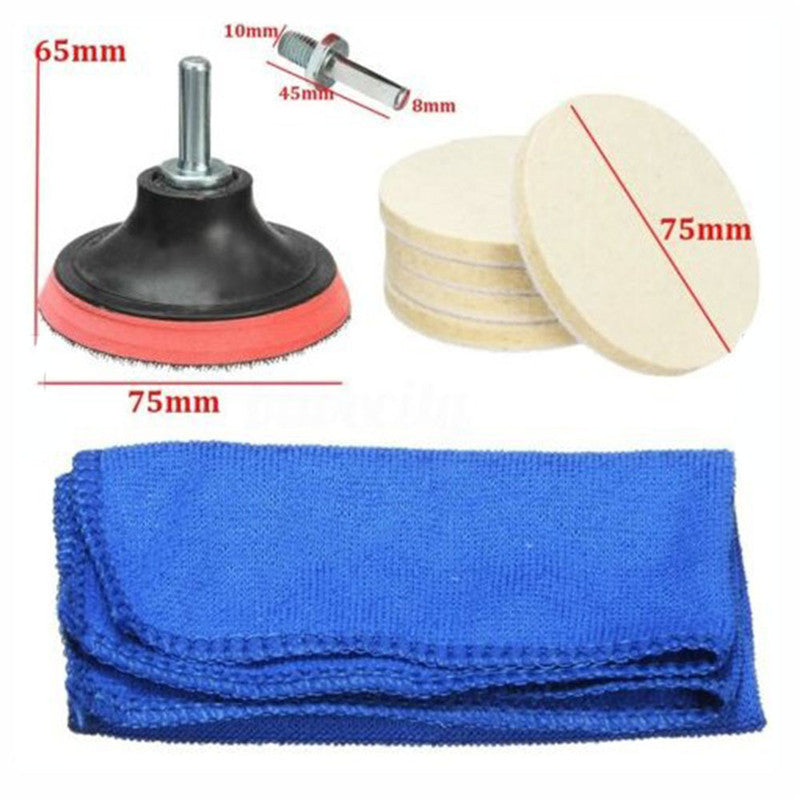 7Pcs Polishing Disc Kit Wool Wheel Towel Car Glass Windscreen Window Scratch Remover Tools