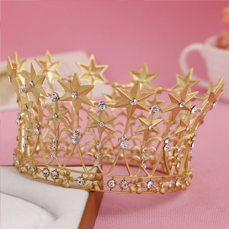 8cm High Stars Crystal Gold Golden Wedding Jewelry Bridal Party Pageant Prom Tiara Crown