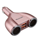 2 Way DC 12V/24V Car Cigarette Lighter Socket Splitter Dual USB Charger Adapter