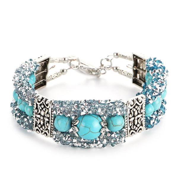 Vintage Colorful Rhinestones Beads Bracelet Turquoise Bangle Bracelet Gift for Women