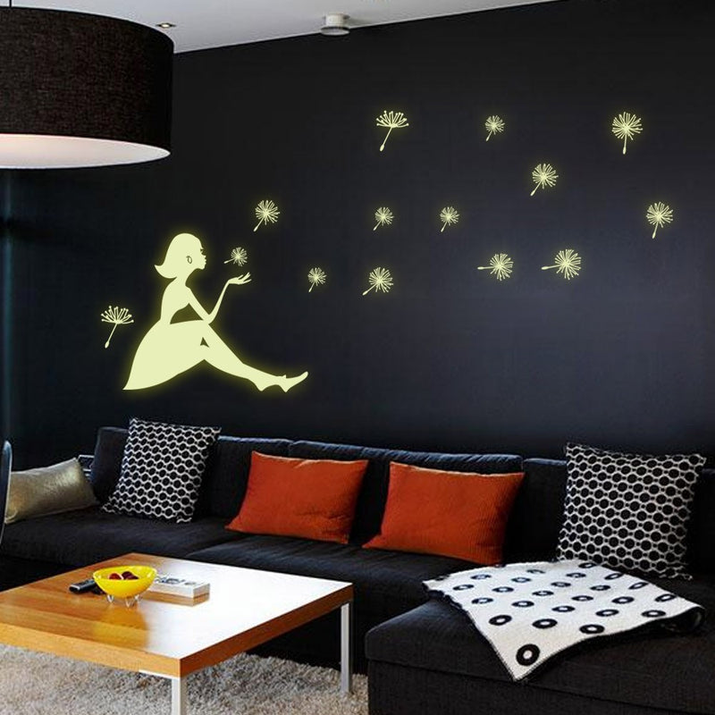 Dandelion Girl Stars Fluorescent Luminous Paste Stickers Night Light Living Room Decor Wall Sticker