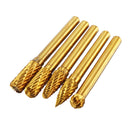 5pcs 6x8mm Titanium Coating Tungsten Steel Grinding Head Rotary Burrs Tool