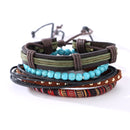 Punk Multilayer Bracelets Adjustable Woven Beads Leather Bracelets for Men