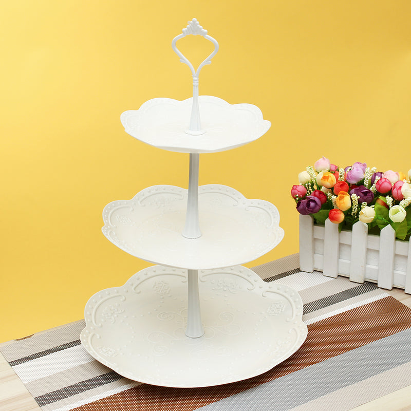 3 Tier Cake Stand Afternoon Tea Wedding Plates Party Embossed Display Tableware Cake Decorations