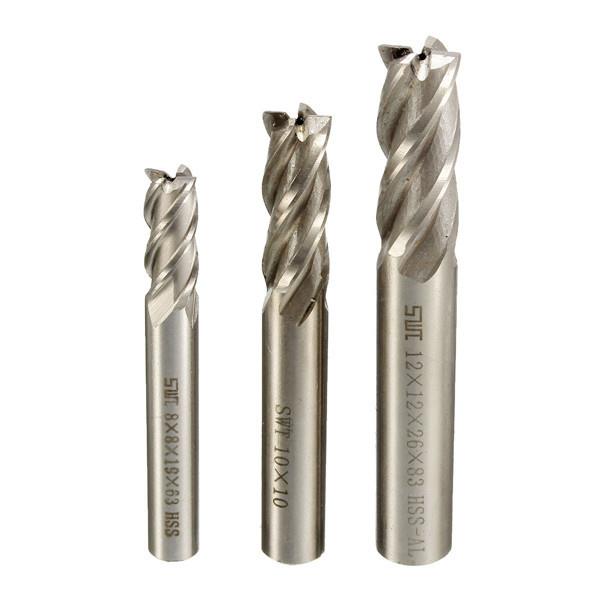 3pcs HSS Straight Shank End Mill Cutter 4 Flute End Mill Cutter 8/10/12mm CNC Tool