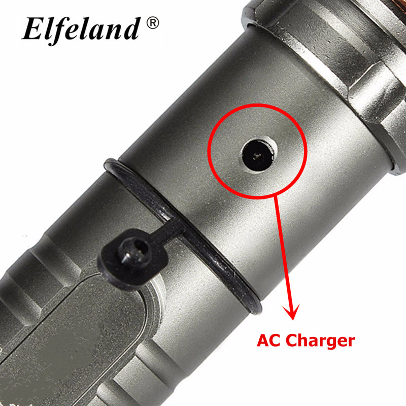 Tactical LED Flashlight 2500LM Rechargeable Zoomable T6 Torch 18650 Battery