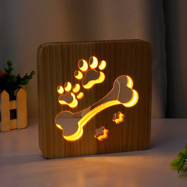 USB Wood Table Bone Night Light Desk Bedside Warm White Lamp Bedroom Home Decor