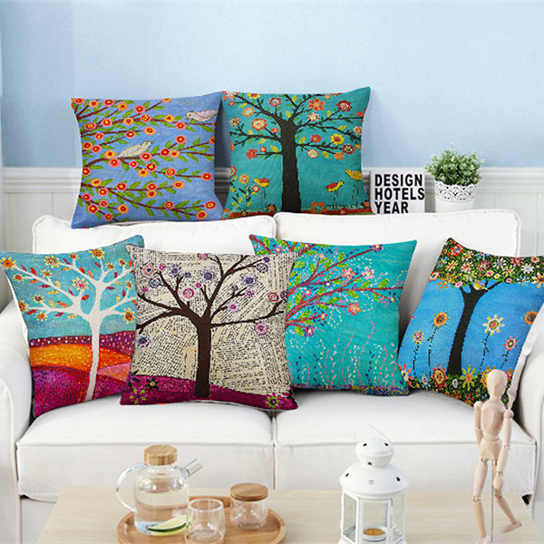 European Style Oil Painting Tree Cushion Cover Home Decor Throw Pillow Case