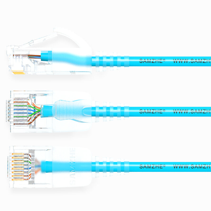 SAMZHE 0.5~5M 10Gbps Ultrafine CAT6A Blue Ethernet Patch Cable Slim LAN Networking Cable