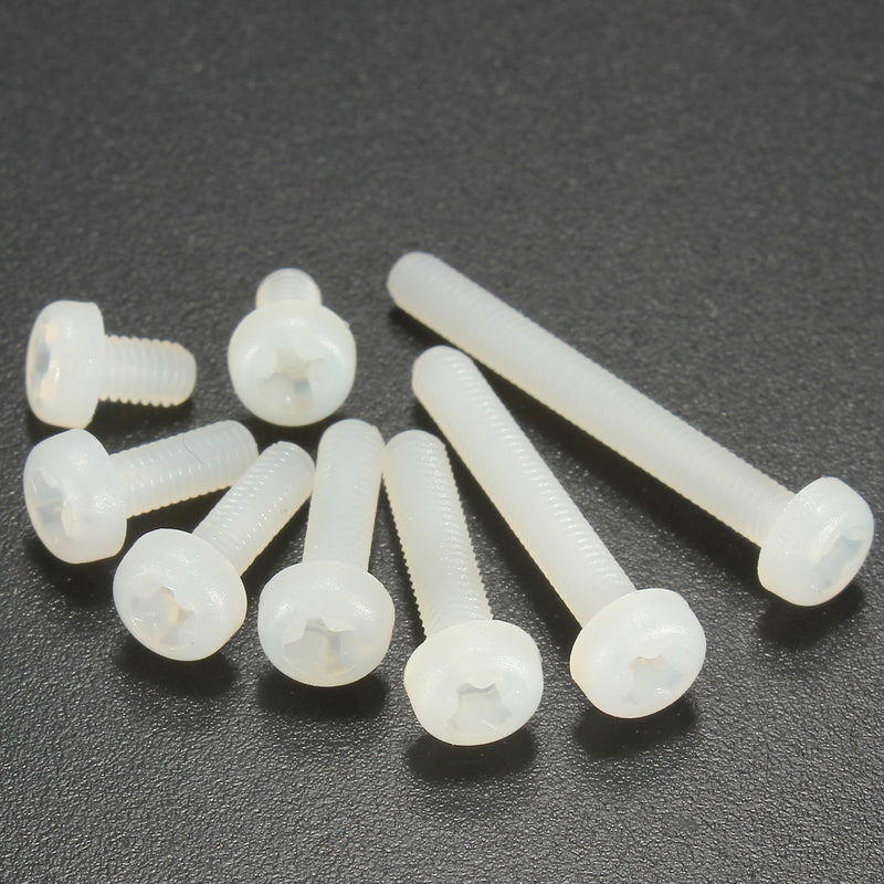 Suleve M3NP2 50Pcs M3 White Round Pillips Pan Head Plastic Nylon Screw Bolt 5/6/8/10/12/15/20/25mm Length