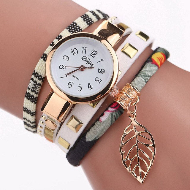 DUOYA DY066 Ladies Bracelet Watch Leaf Fabric Retro Style Quartz Watches