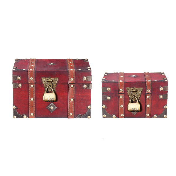 Vintage Wooden Storage Box with Lock Jewelry Treasure Pearl Display Organizer Holder