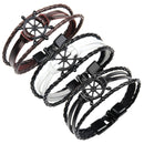 Punk Alloy Rudder Bracelet Cowhide Leather Bangle Wristband Men Jewelry