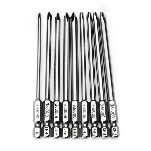 Broppe 9pcs 100mm Magnetic Long Hex Cross Head Screwdriver Bits