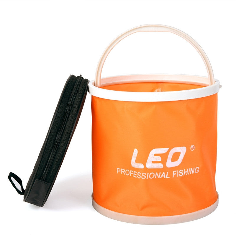 LEO Canvas Plastic Folding Fish Bucket Portable Outdoor Camping Fishing Bucket Tool